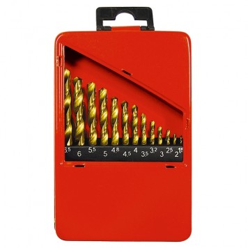 72386 | Набор нитридтитан. сверл по металлу, 1,5-6,5 мм (через 0,5 мм+3,2мм; 4,8 мм), НSS, 13 шт, MATRIX-0