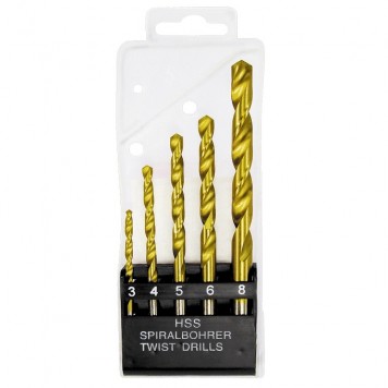 72383 | Набор нитридтитановых сверл по металлу, 3-4-5-6-8 мм, HSS, 5 шт, пластиковая коробка, цилиндрический хвостовик, MATRIX-0