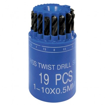 723505 | Набор сверл по металлу, 1-10 мм, (через 0,5 мм), HSS, 19 шт, в стакане, цилиндрический хвостовик, SPARTA-0