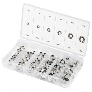 47613 | Набор гаек М4, М5, М6, М8, М10, М12, самоконтрящиеся, с Нейлоновой вставкой, 146 предметов, СИБРТЕХ-0