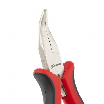 17812 | Длинногубцы изогнутые 130 мм, никелированные, авторазжим, двухкомпонентные рукоятки, MATRIX MINI-3