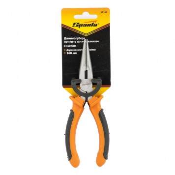 17165 | Длинногубцы прямые 160 мм ,шлифованные, двухкомпонентные рукоятки, SPARTA COMFORT-3
