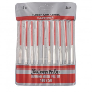 15832 | Набор надфилей алмазных, 140 х 50 х 3 мм, 10 шт, MATRIX-0