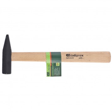 10216 | Молоток слесарный, 400 г, квадратный боек, деревянная рукоятка, СИБРТЕХ-0