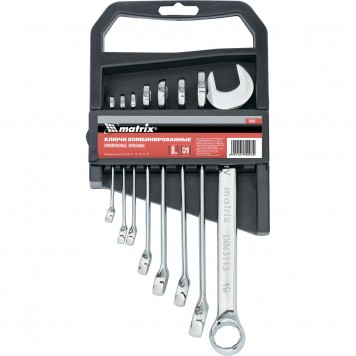 15422 | Набор ключей комбинированных, 6-19 мм, 8 шт, CrV, полированный хром, MATRIX-0