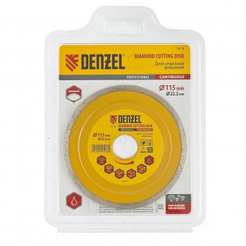 73118 | Диск алмазный, отрезной сплошной, 115 х 22,2 мм, мокрая резка, DENZEL-1