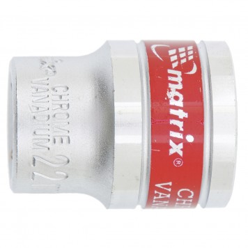 13122 | Головка торцевая, 22 мм, шестигранная, CrV, под квадрат 1/2, хромированная, MATRIX MASTER-0