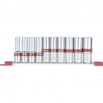 13590 | Набор удлиненных торцевых головок 1/2", шестигранные, CrV, 10 шт., 10-22 мм, MATRIX-0