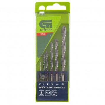 72348 | Набор сверл по металлу, 2-8 мм, 6 шт, Р6М5, пластиковый кейс, СИБРТЕХ-0