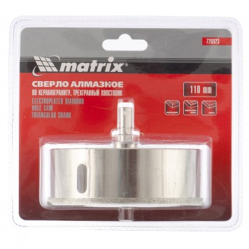 726923 | Сверло алмазное по керамограниту, 110 х 67 мм, трехгранный хвостовик, MATRIX-0