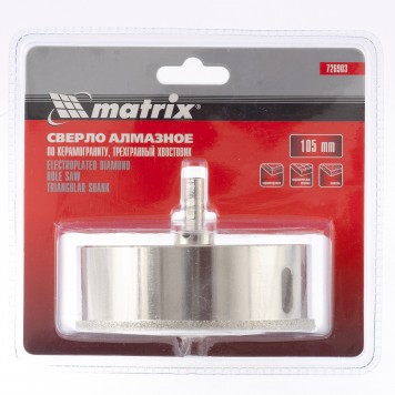 726903 | Сверло алмазное по керамограниту, 105 х 67 мм, трехгранный хвостовик, MATRIX-0