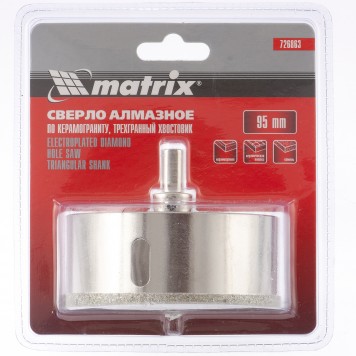 726863 | Сверло алмазное по керамограниту, 95 х 67 мм, трехгранный хвостовик, MATRIX-0
