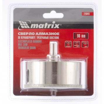 726843 | Сверло алмазное по керамограниту, 90 х 67 мм, трехгранный хвостовик, MATRIX-0