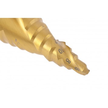 72357 | Сверло ступенчатое, 6-8-10-12-14-16-18-20-22-24-26-28-30 мм, HSS, спиральный профиль, трехгранный хвостовик, MATRIX-2