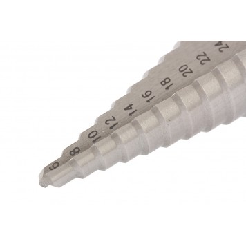 72362 | Сверло ступенчатое, 6-8-10-12-14-16-18-20-22-24-26-28-30 мм, Р6М5, трехгранный хвостовик, БАРС-2