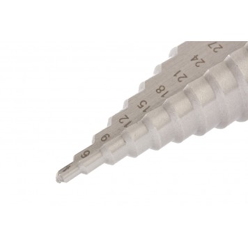 72363 | Сверло ступенчатое, 4-6-9-12-15-18-21-24-27-30-33-36-39 мм, Р6М5, трехгранный хвостовик, БАРС-2