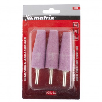 76000 | Шарошка абразивная, конус удлиненный, 25 х 70 x 6 мм, F46, 3 шт, MATRIX-1