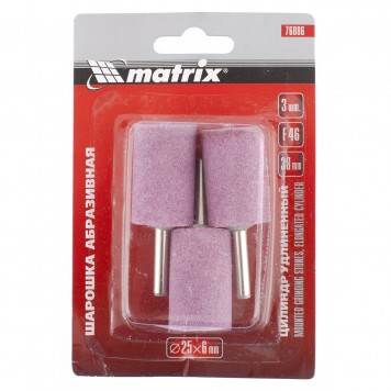76006 | Шарошка абразивная, цилиндр удлиненный, 25 x 38 x 6 мм, F46, 3 шт, MATRIX-1