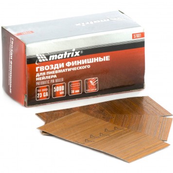 57681 | Гвозди финишные, (шпильки) 23GA для пневматического нейлера финишного D 0,64 мм, длина 30 мм, 5000 шт, MATRIX-0