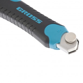 78893 | Нож 170 мм, обрезиненный ABS-корпус, выдвижное сегментное лезвие 18 мм (SK-5), металлическая направляющая, 5 лезвий, GROSS-3