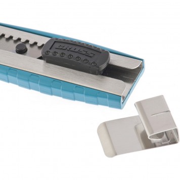 78896 | Нож 195 мм, металлический корпус, выдвижное сегментное лезвие 25 мм (SK-5), металлическая направляющая, клипса для ремня, GROSS-1