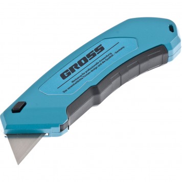 78899 | Нож 130 мм, алюминиевый корпус, выдвижное трапециевидное лезвие 18 мм (SK-5), клипса для ремня, 4 лезвия, GROSS-1