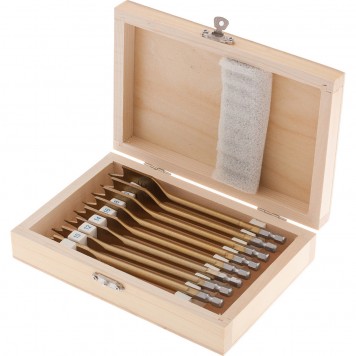 70441 | Набор сверл перовых по дереву, 10-12-14-16-18-20-22-25 мм, 8 шт, деревянный кейс, MATRIX-0