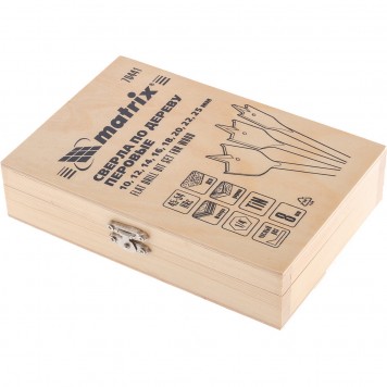 70441 | Набор сверл перовых по дереву, 10-12-14-16-18-20-22-25 мм, 8 шт, деревянный кейс, MATRIX-2