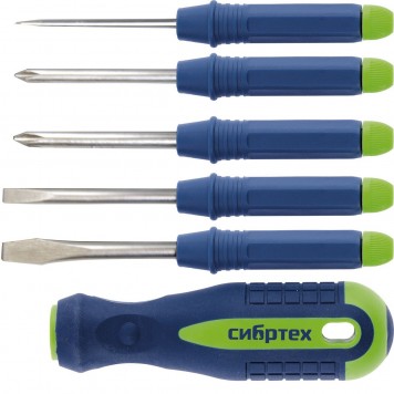 13384 | Отвертка со сменными насадками, 5 шт, CrV, СИБРТЕХ-0