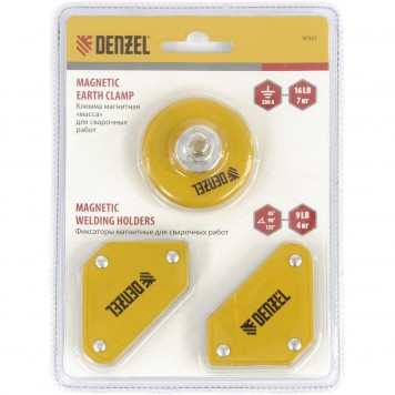 97557 | Набор из 2 магнитных сварочных фиксаторов и магнитной клеммы "масса", DENZEL-1