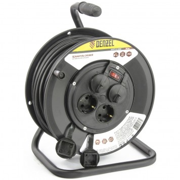 95908 | Удлинитель силовой на кабельной катушке, 50 м, 4 розетки с крышкой, IP44, 16 А, серия УХз16, DENZEL-0