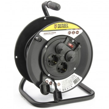 95907 | Удлинитель силовой на кабельной катушке, 25 м, 4 розетки с крышкой, IP44, 16 А, серия УХз16, DENZEL-0