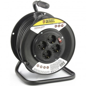 95906 | Удлинитель силовой на кабельной катушке, 50 м, 4 розетки, 16 А, серия УХз16, DENZEL-0