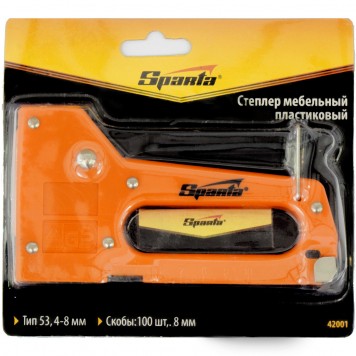 42001 | Степлер мебельный пластиковый, со скобами 100 шт, тип скобы 53, 4-8 мм, SPARTA-1