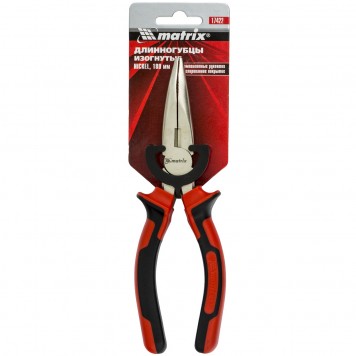 17422 | Длинногубцы изогнутые 180 мм, никелированные, двухкомпонентные рукоятки, MATRIX NICKEL-3
