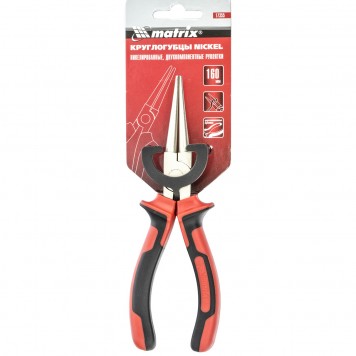 17355 | Круглогубцы 160 мм, никелированные, двухкомпонентные рукоятки, MATRIX-3