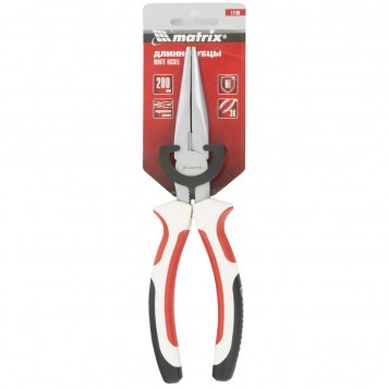 17190 | Длинногубцы прямые, 200 мм, никелированные, трехкомпонентные рукоятки, MATRIX WHITE NICKEL-2