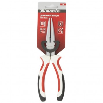 17189 | Длинногубцы прямые 180 мм, никелированные, трехкомпонентные рукоятки, MATRIX WHITE NICKEL-2
