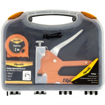 42003 | Набор: степлер мебельный регулируемый, скобы 500 шт, рулетка 2 м, тип скобы 53, 6-14 мм, SPARTA-0