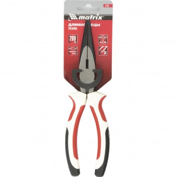 17187 | Длинногубцы прямые, 200 мм, трехкомпонентные рукоятки, MATRIX PREMIUM-2