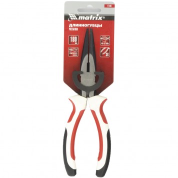 17186 | Длинногубцы прямые, 180 мм, трехкомпонентные рукоятки, MATRIX PREMIUM-2