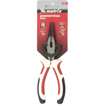 17185 | Длинногубцы прямые, 160 мм, трехкомпонентные рукоятки, MATRIX PREMIUM-2