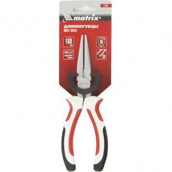 17188 | Длинногубцы прямые 160 мм, никелированные, трехкомпонентные рукоятки, MATRIX WHITE NICKEL-2