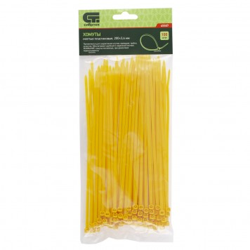 45507 | Хомуты, 200 x 3,6 мм, пластиковые, желтые, 100 шт, СИБРТЕХ-0
