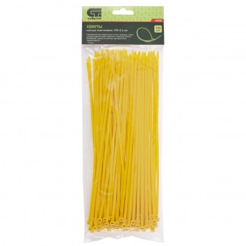 45508 | Хомуты, 250 x 3,6 мм, пластиковые, желтые, 100 шт, СИБРТЕХ-0