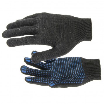67797 | Перчатки х/б с ПВХ Точка черные 43 г, 10 кл, 10 пар в упаковке Россия, РОССИЯ-0