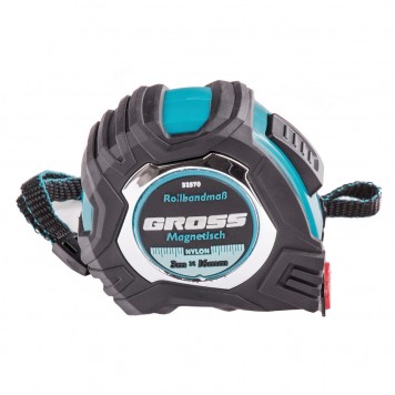 32570 | Рулетка 3 м х 16 мм, обрезиненный корпус, автоматическая фиксация, Нейлоновое покрытиеытие, зацеп с магнитом, GROSS MAGNETISCH-1