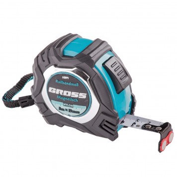 32571 | Рулетка 5 м х 19 мм, обрезиненный корпус, автоматическая фиксация, Нейлоновое покрытиеытие, зацеп с магнитом, GROSS MAGNETISCH-0