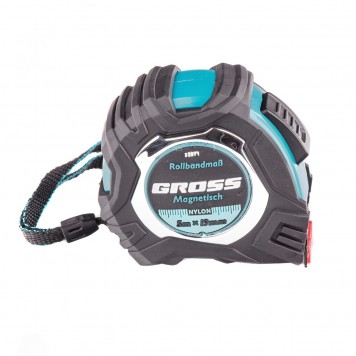 32571 | Рулетка 5 м х 19 мм, обрезиненный корпус, автоматическая фиксация, Нейлоновое покрытиеытие, зацеп с магнитом, GROSS MAGNETISCH-1