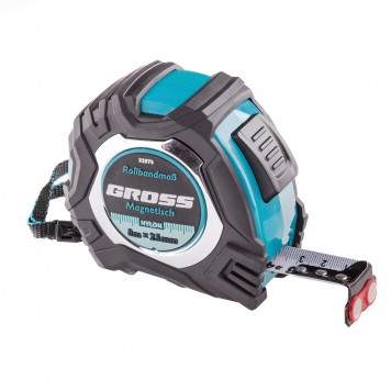 32573 | Рулетка 8 м х 25 мм, обрезиненный корпус, автоматическая фиксация, Нейлоновое покрытиеытие, зацеп с магнитом, GROSS MAGNETISCH-0